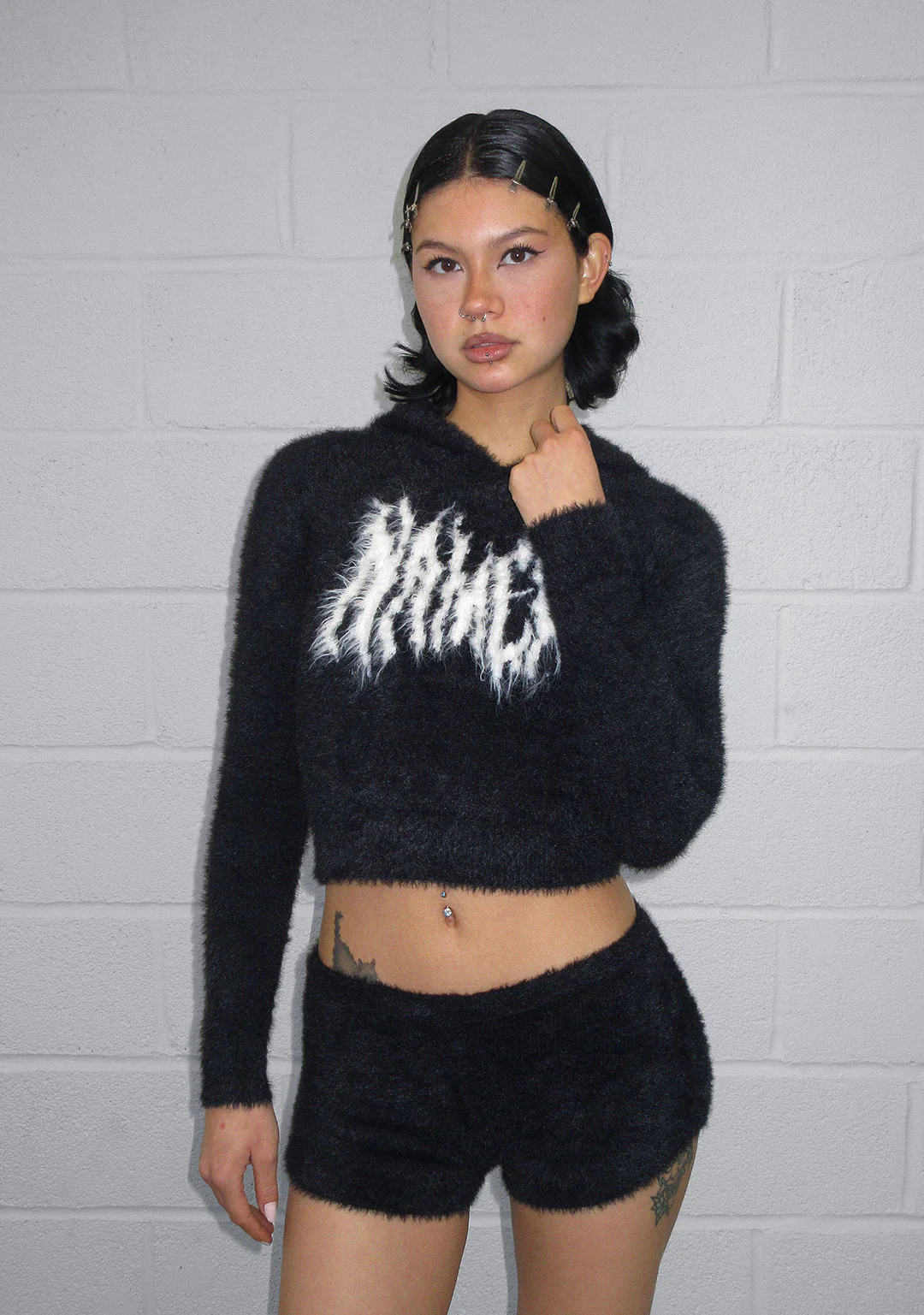 BITTERSWEET FLUFFY KNIT HOODIE BLACK - Image 6