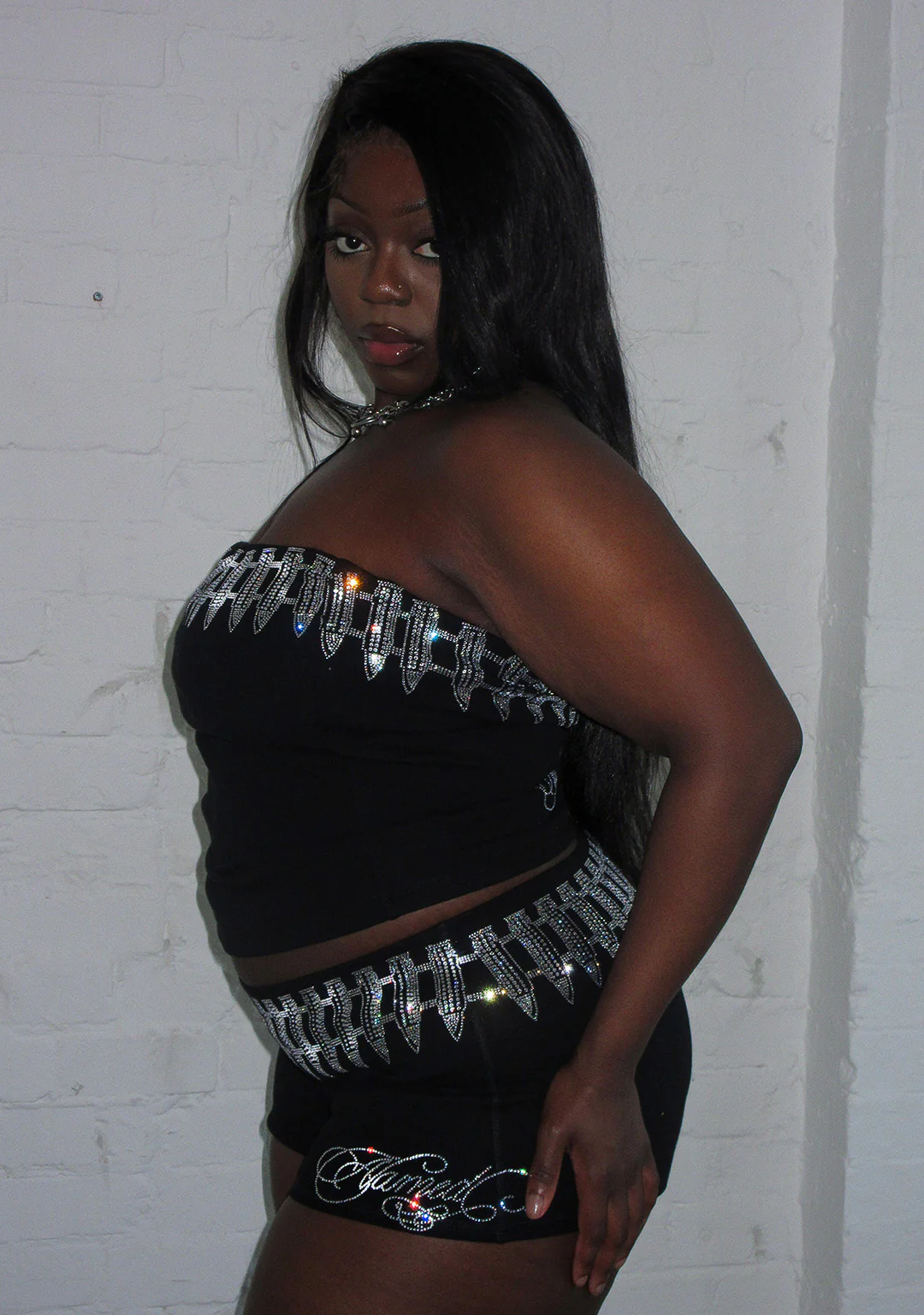 ENEMY RHINESTONE MICRO HOTPANT SHORTS BLACK - Image 3