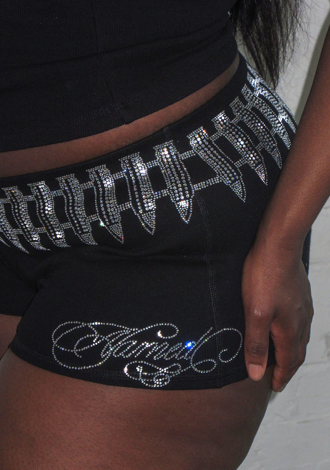 ENEMY RHINESTONE MICRO HOTPANT SHORTS BLACK - Image 7