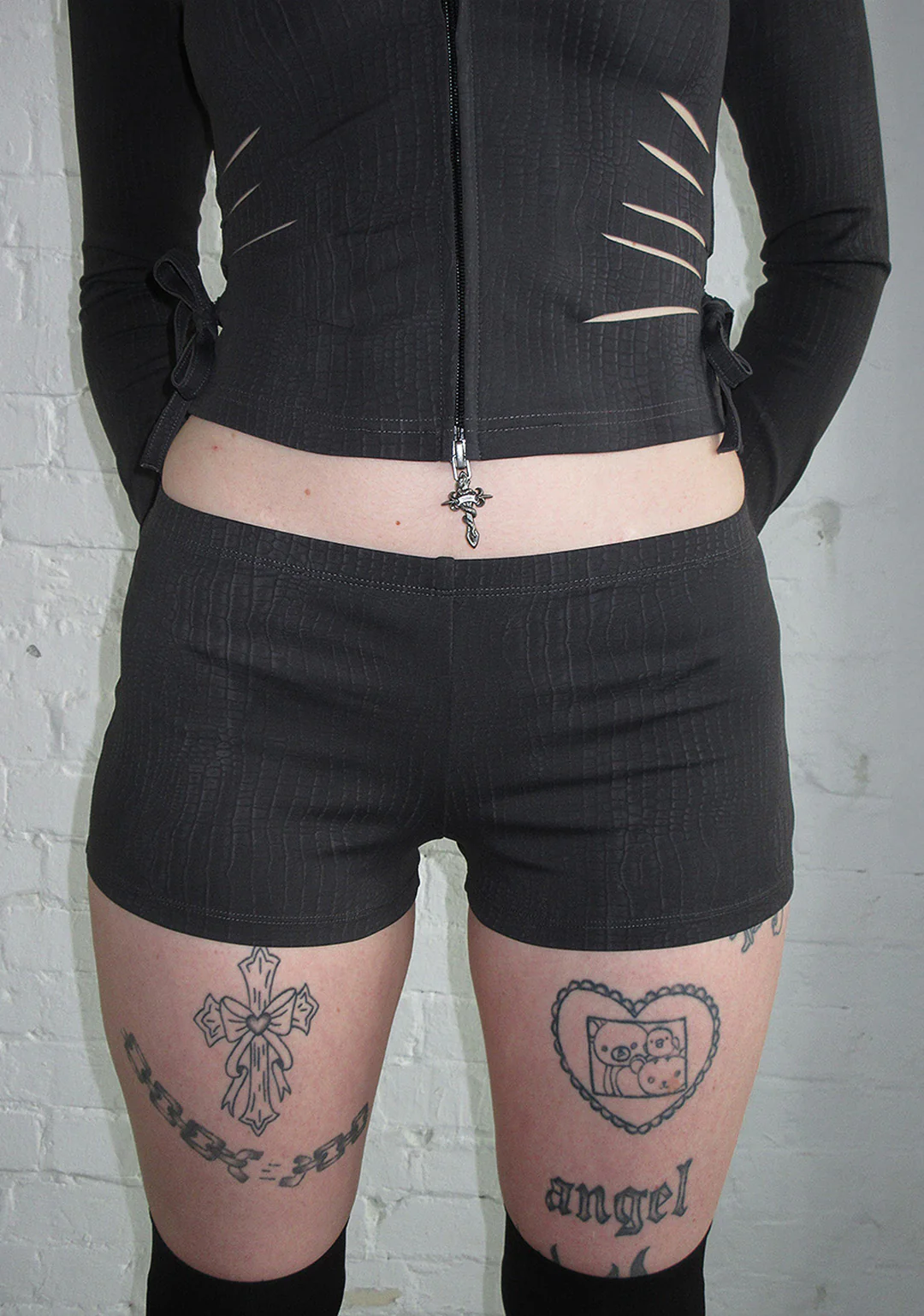 ENVY SNAKESKIN HOTPANT SHORTS CHARCOAL - Image 4