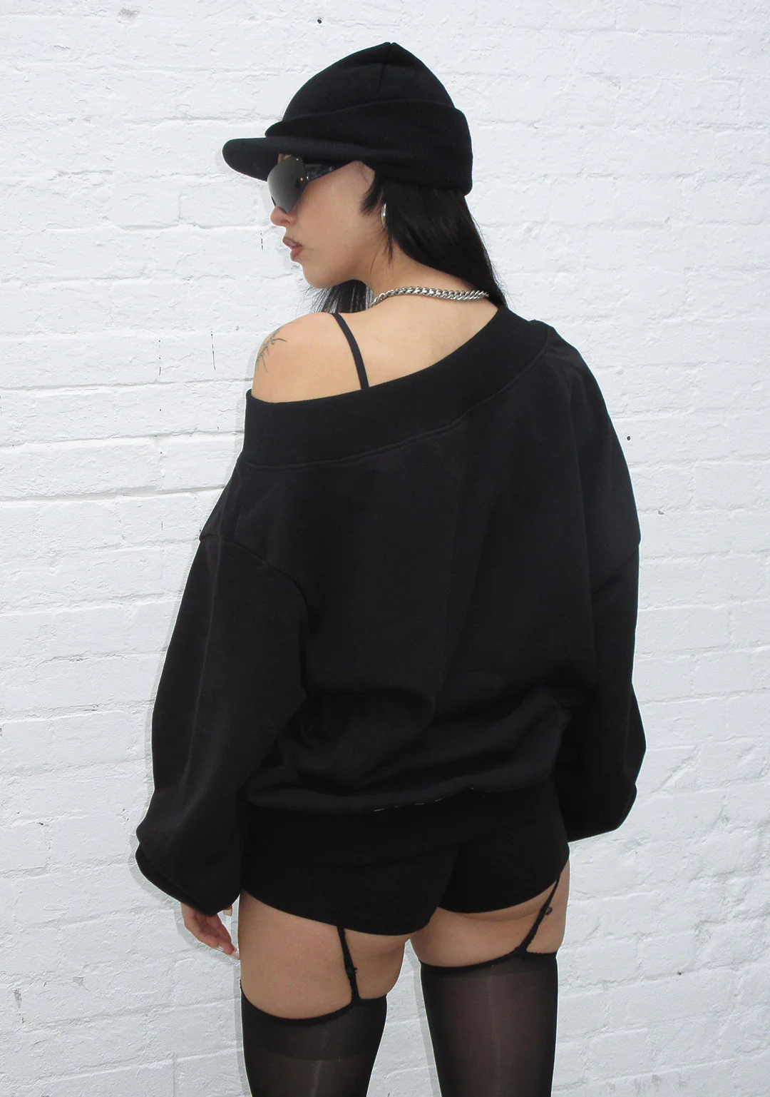 FAITHFUL STUDDED OFF THE SHOULDER SWEATER BLACK - Image 4