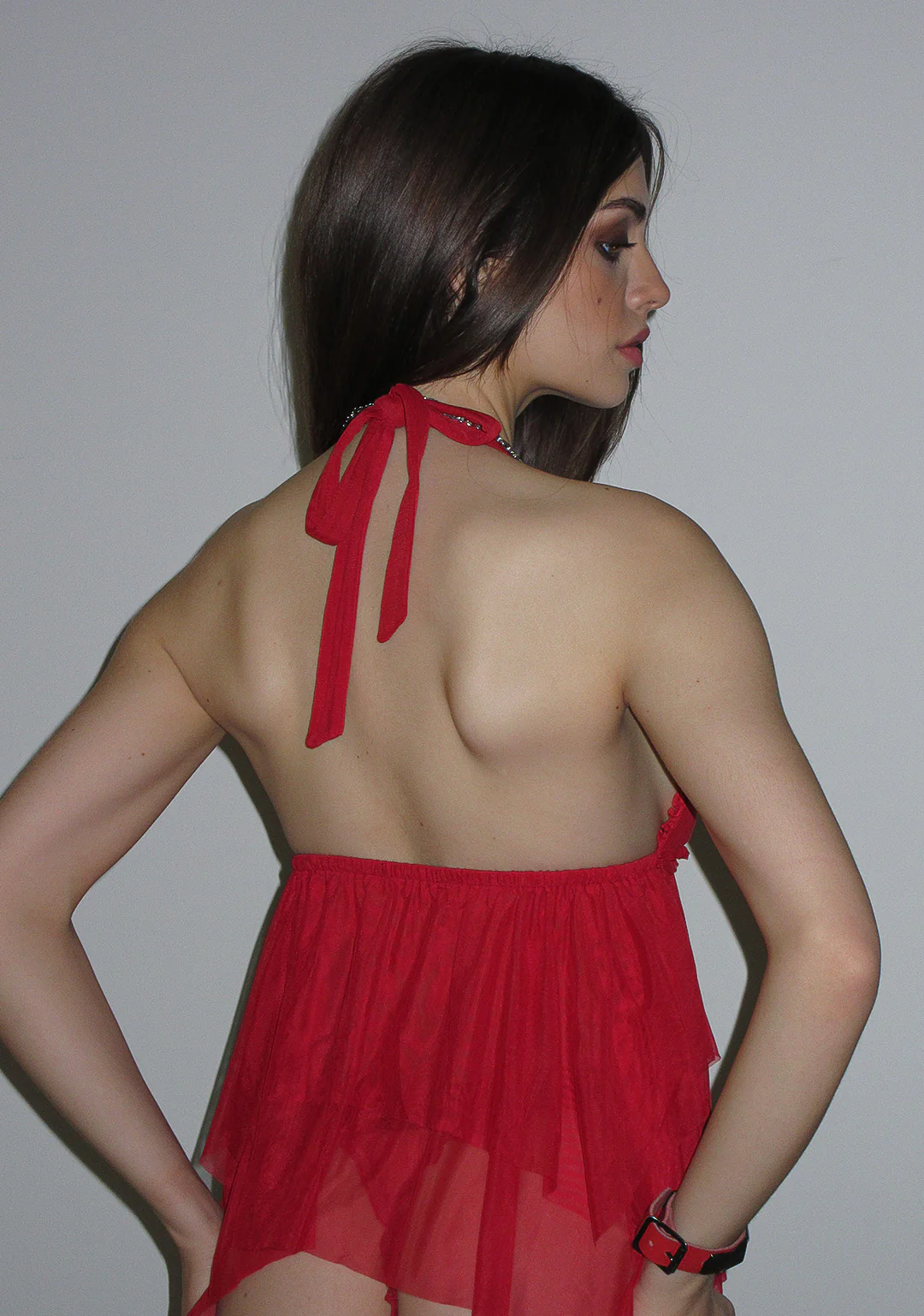 LOVEBITE SHEER MESH HALTERNECK CAMI TOP RED - Image 4