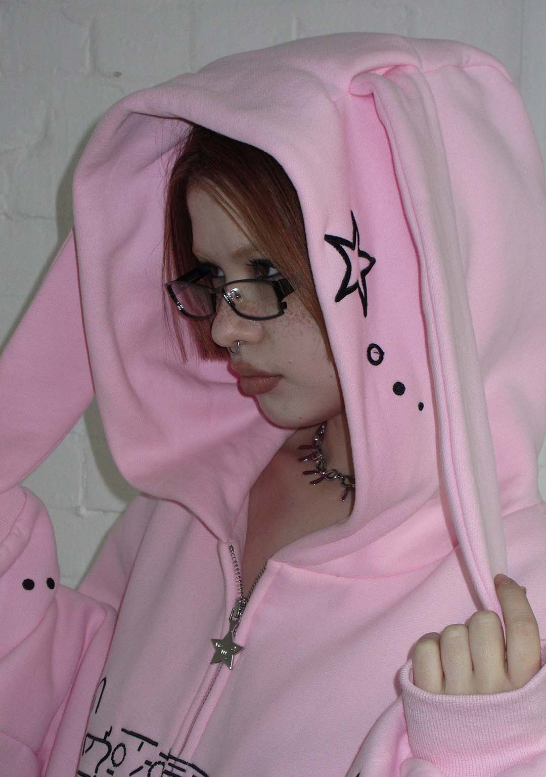 MALFUNCTION BUNNY ZIP HOODIE BABY PINK (DETACHABLE EARS) - Image 4