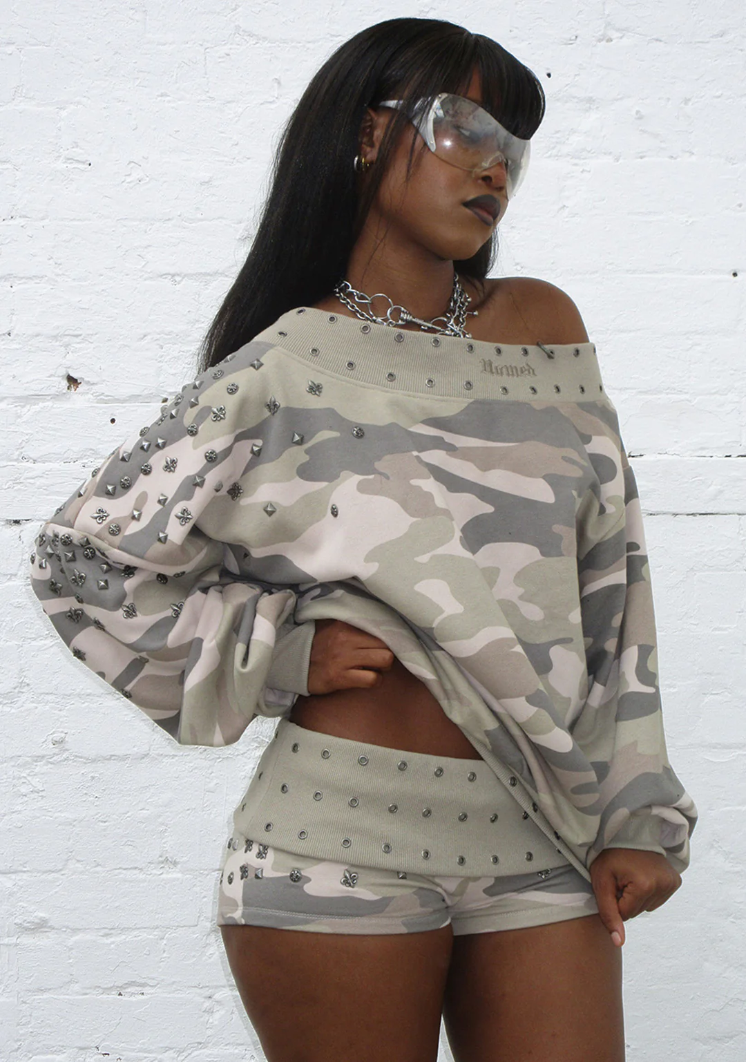 MIDNIGHT STUDDED MICRO HOTPANT SHORTS CAMO - Image 3