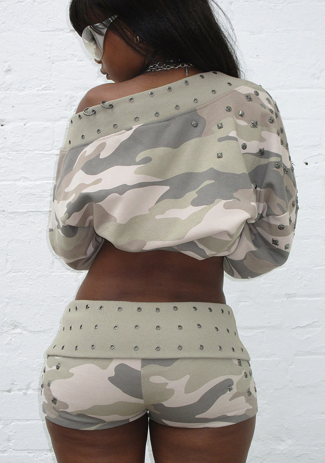 MIDNIGHT STUDDED MICRO HOTPANT SHORTS CAMO - Image 4