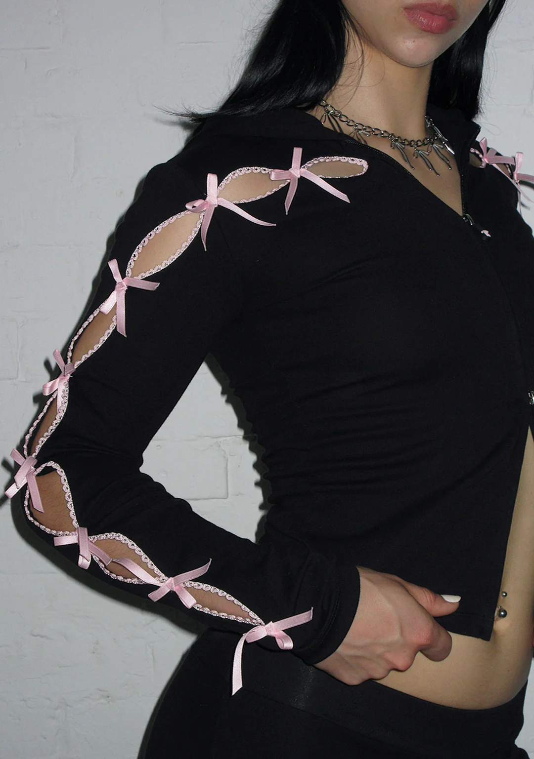 PRINC355 RIBBON SCULPT STRETCH ZIP HOODIE BLACK - Image 6