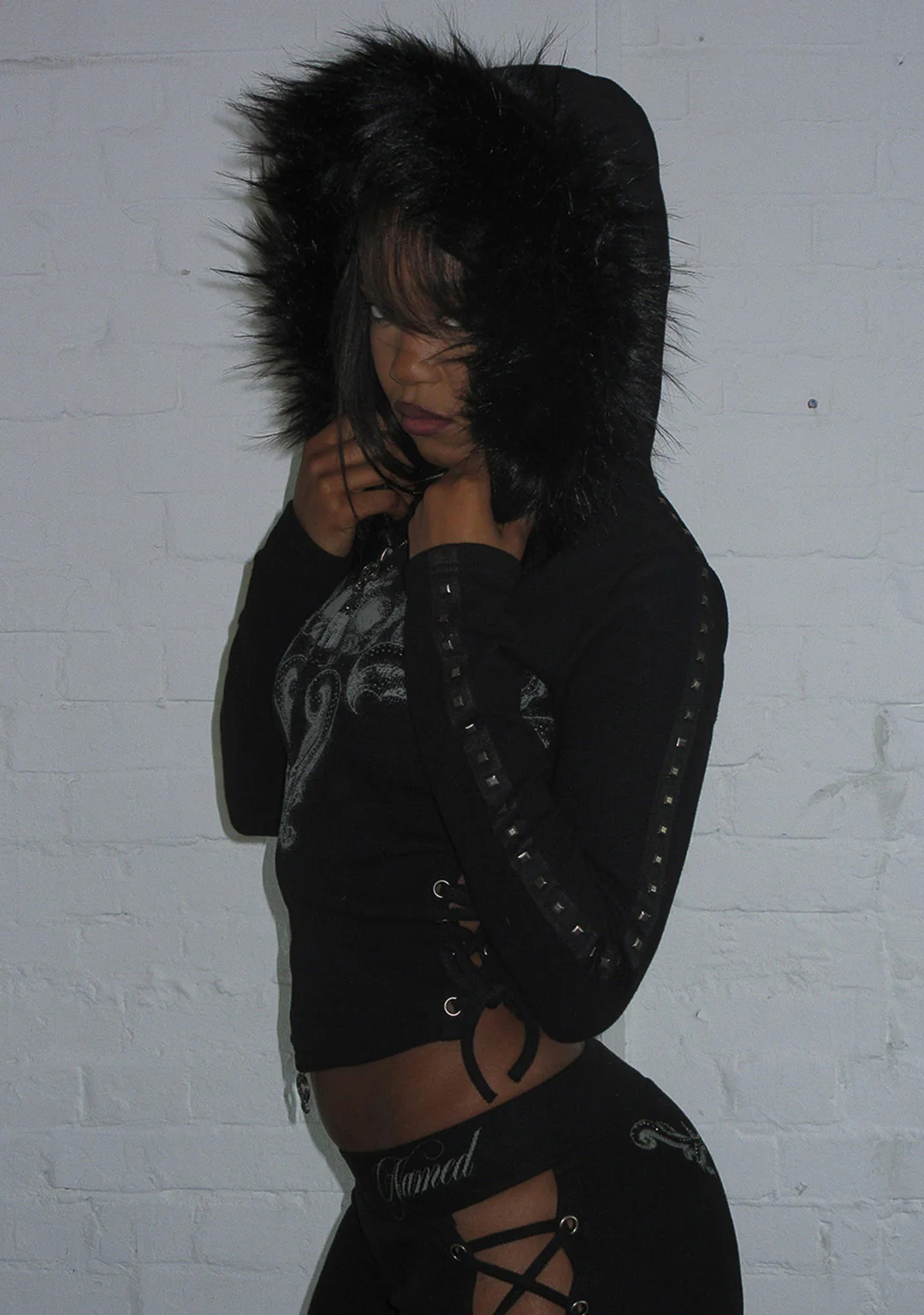 VENDETTA SCULPT STRETCH ZIP HOODIE BLACK (DETACHABLE FAUX FUR) - Image 5